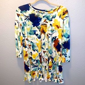 LOGO Lori Goldstein Tunic Top Artsy Floral w Pockets Women’s Sz Medium